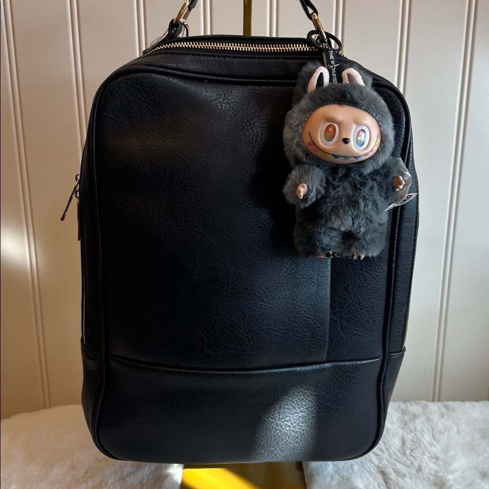 Elegant Black Women’s Vegan Leather Backpack with Free Bag Charm